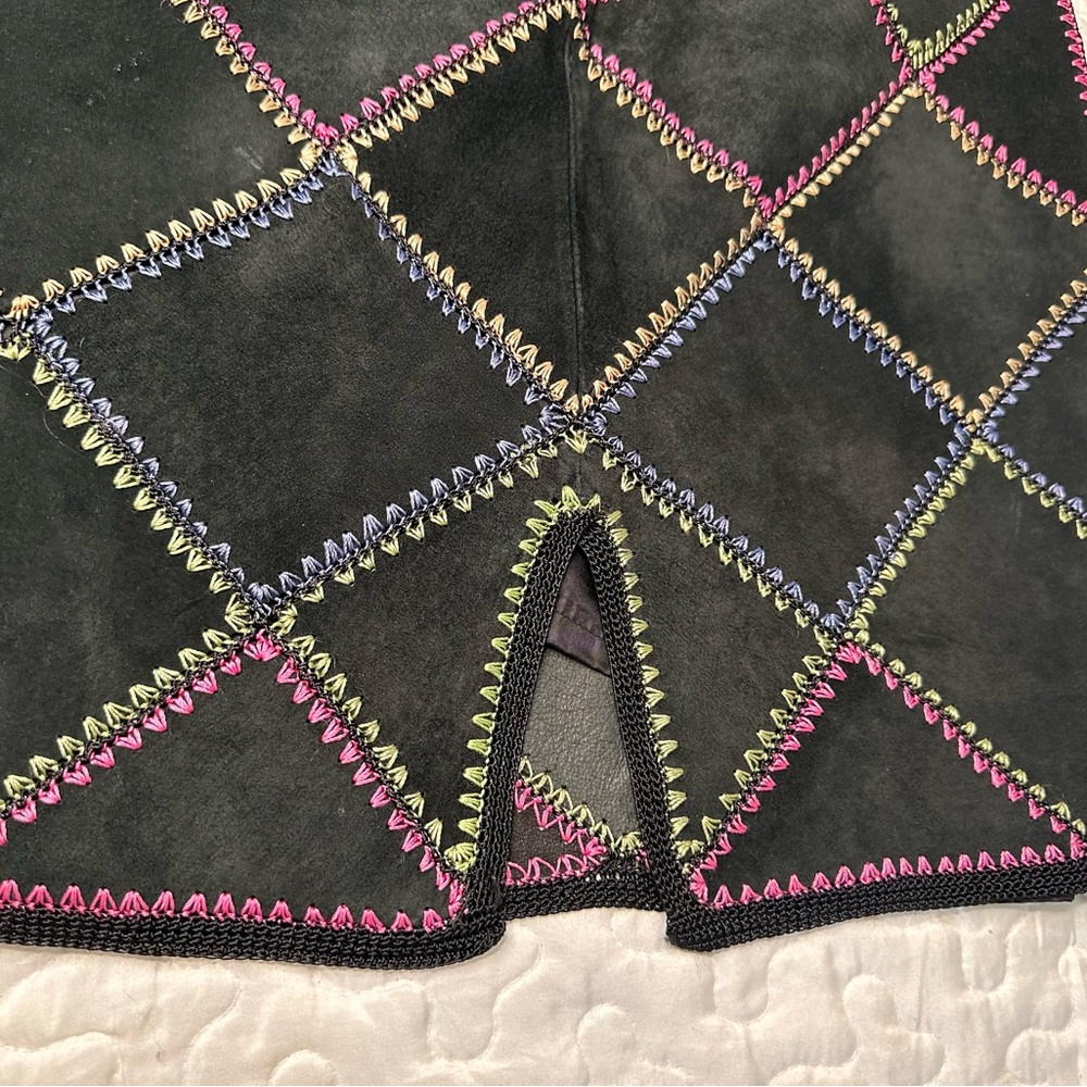 Vintage Margaret Godfrey Suede Leather Skirt Boho Y2K Patchwork Sz 6 - Picture 7 of 13